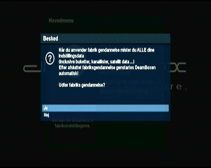 Dreambox DM900 and DM920 factory reset menu